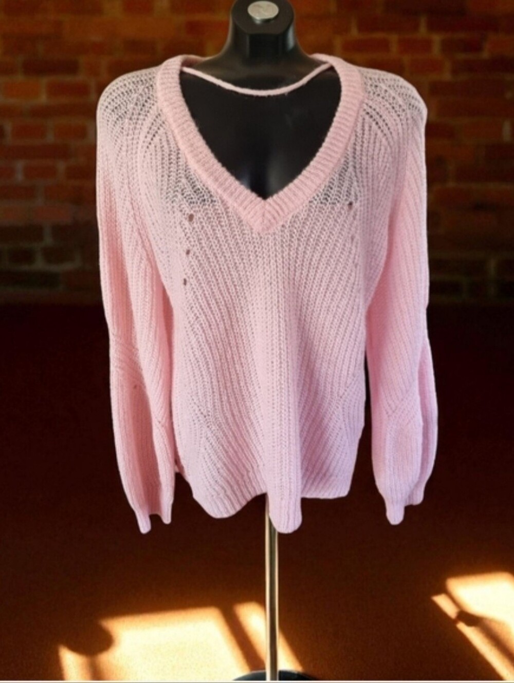 Vero Moda Soft Pink V-Neck Wool Blend Knit Sweater Size L